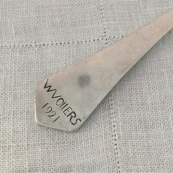 Hilde Vollers Floral Pattern w Bezel Set Garnet Silver Serving Spoon - Handmade - Picture 8 of 11